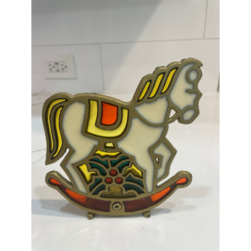 Vintage Stained Glass Rocking Horse Table Top Tea Light Candle Holder Christmas